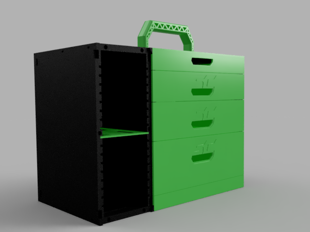 SlotCrate offen mit Schubladen und Zwischenboden